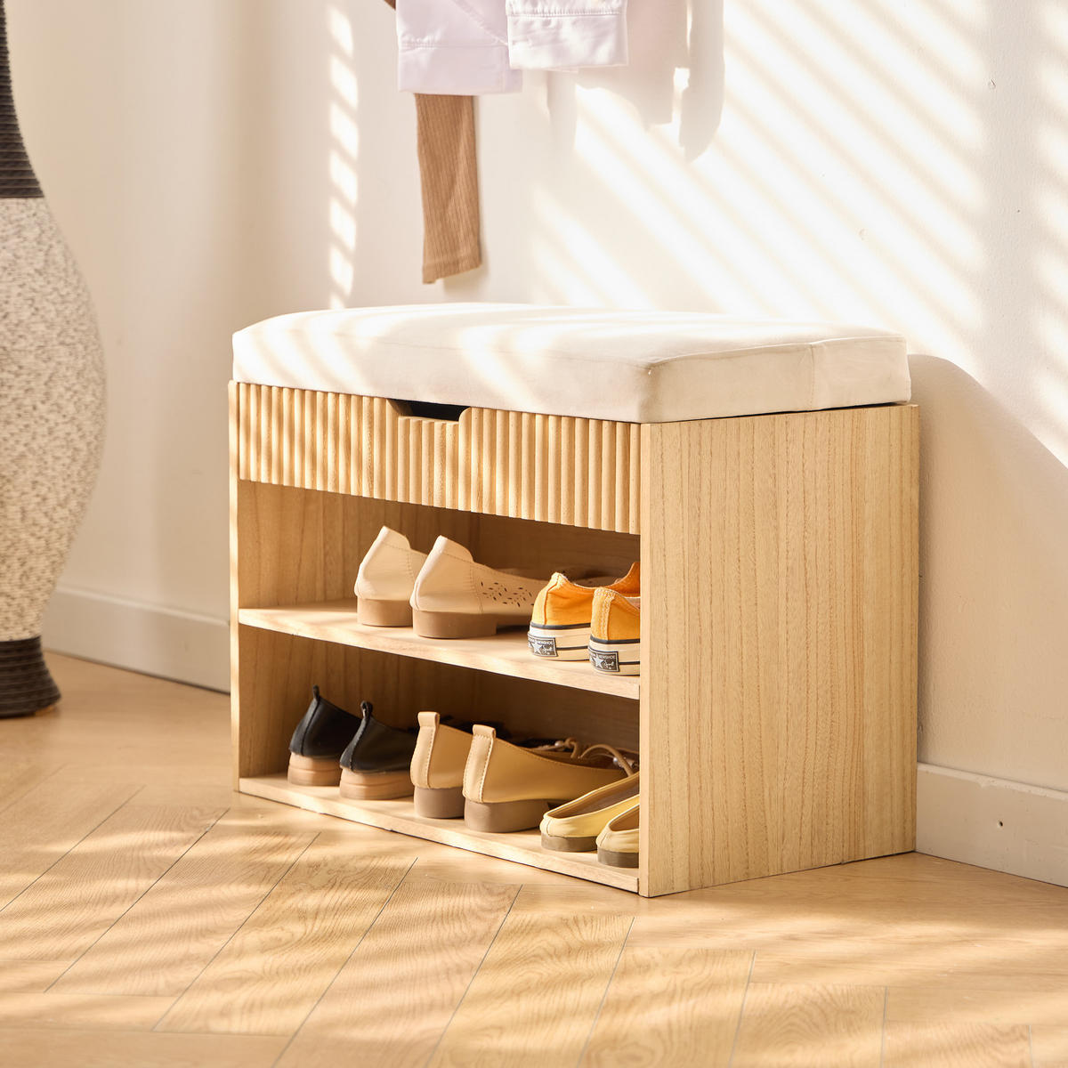 SCHUHBANK Holz Beige - Beige, Holz (60/44/30cm) - Nordlys