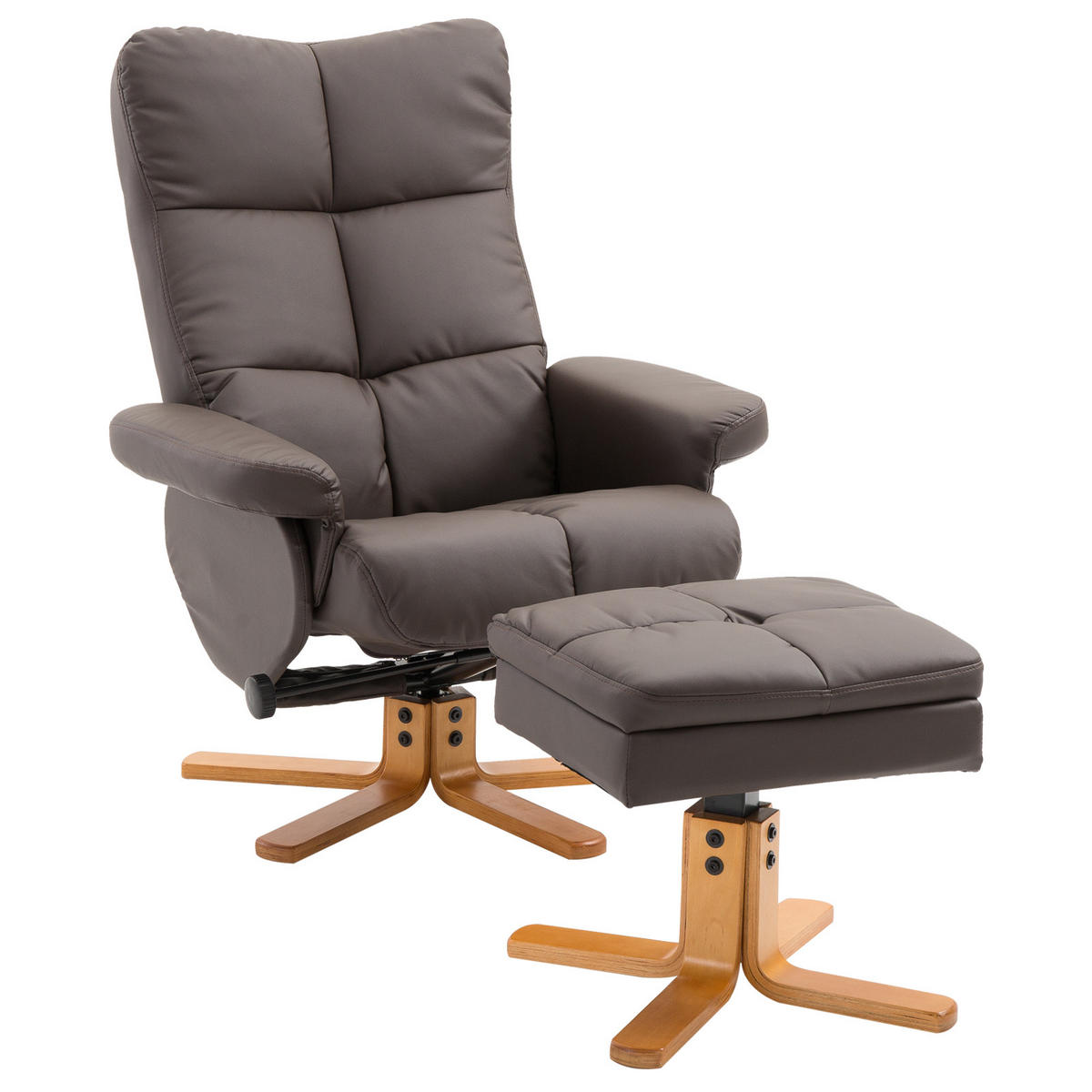 RELAXSESSEL mit Hocker Fernsehsessel 360° drehbar Liegefunktion Holz Braun - Braun, Holz (86/99/80cm) - HOMCOM
