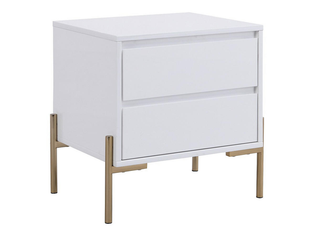 2ER-SET Nachttische mit 2 Schubladen - MDF & Metall - Weiß lackiert & Goldfarben - KORASA - Weiß, Holz (40/50/50cm) - Pascal Morabito