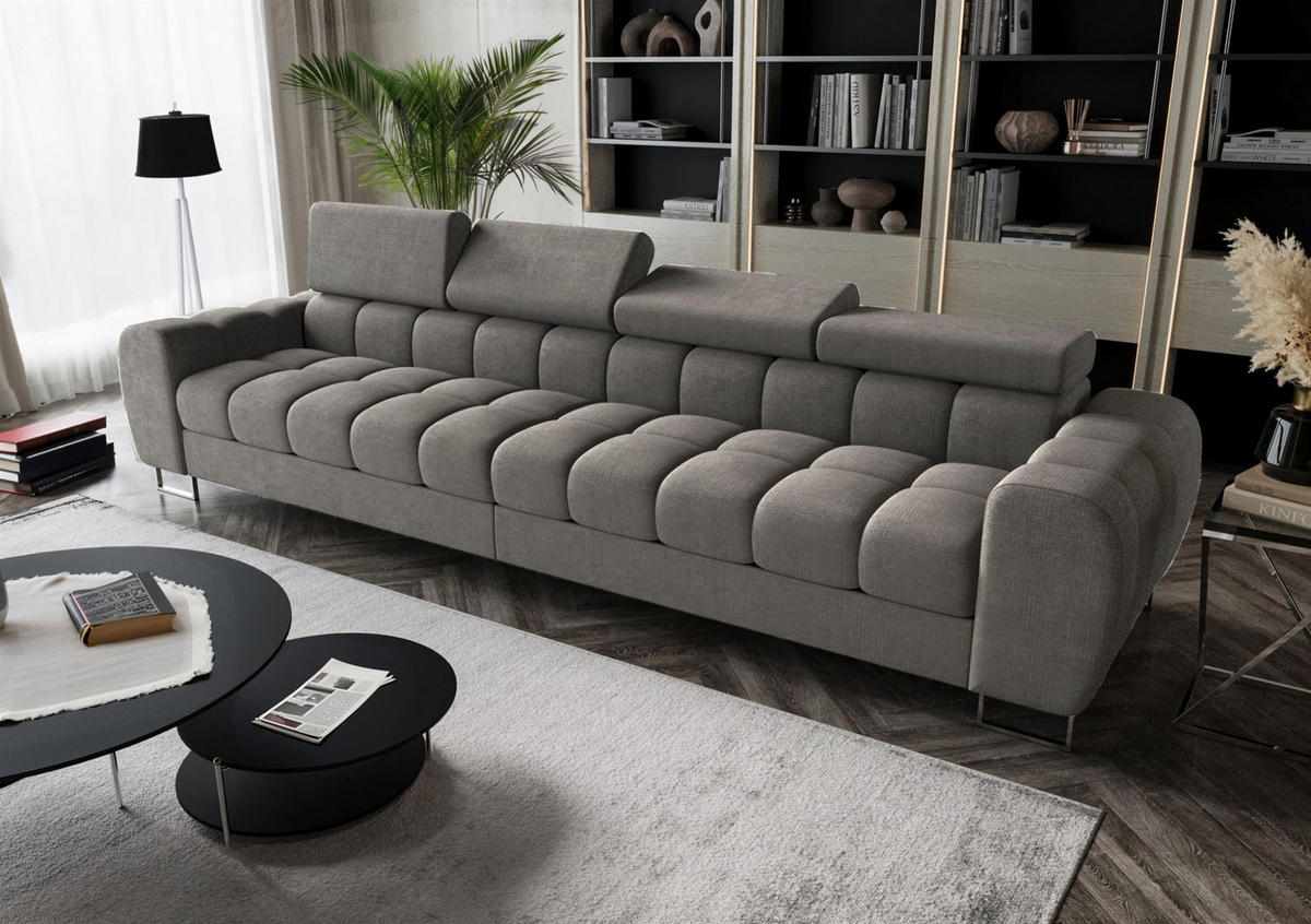 SOFA 4-sitzer Bastien In Stoff Moly - Grau, Holzwerkstoff/Textil (335/95/97cm) - Fun Möbel