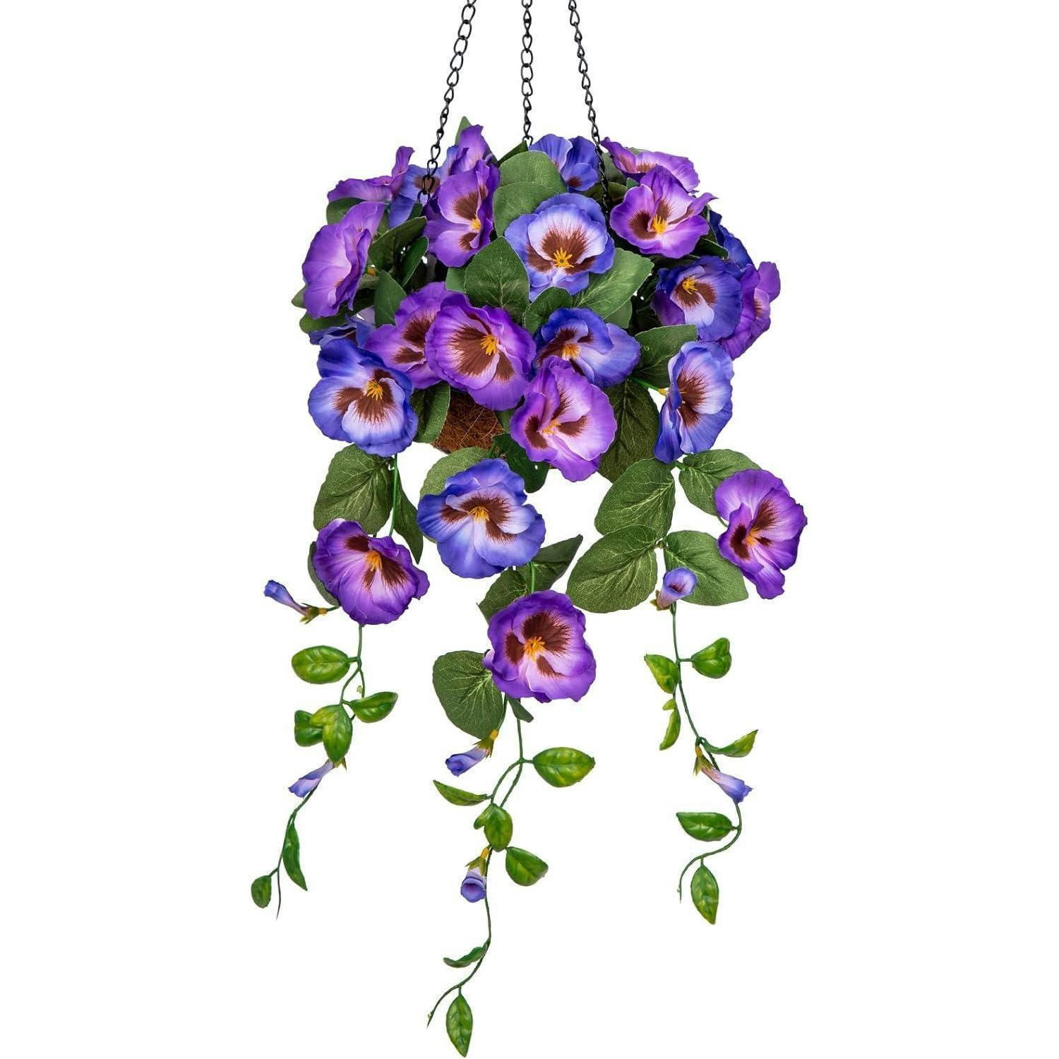 KUNSTBLUME Hängende Stiefmütterchen mit Hängeampel 70 cm Blau - Multicolor, Textil (22cm)