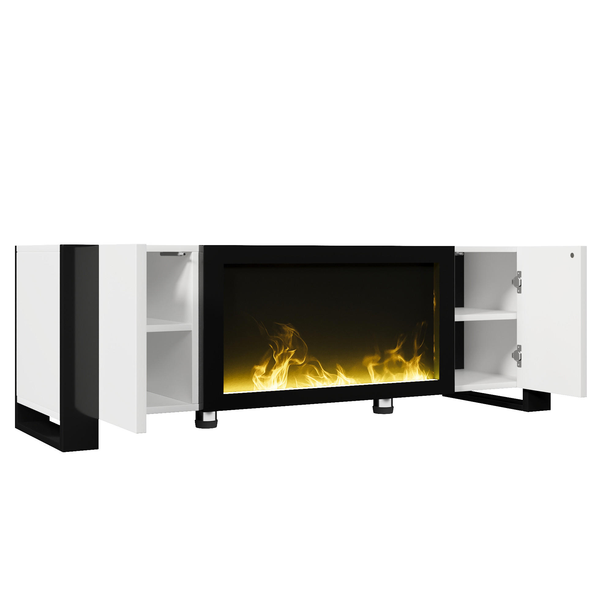 TV-ELEMENT mit Elektrokamin 165 x 32 x 55 cm Weiß/Schwarz - Weiß, Holzwerkstoff (32/55/165cm) - Beauniv