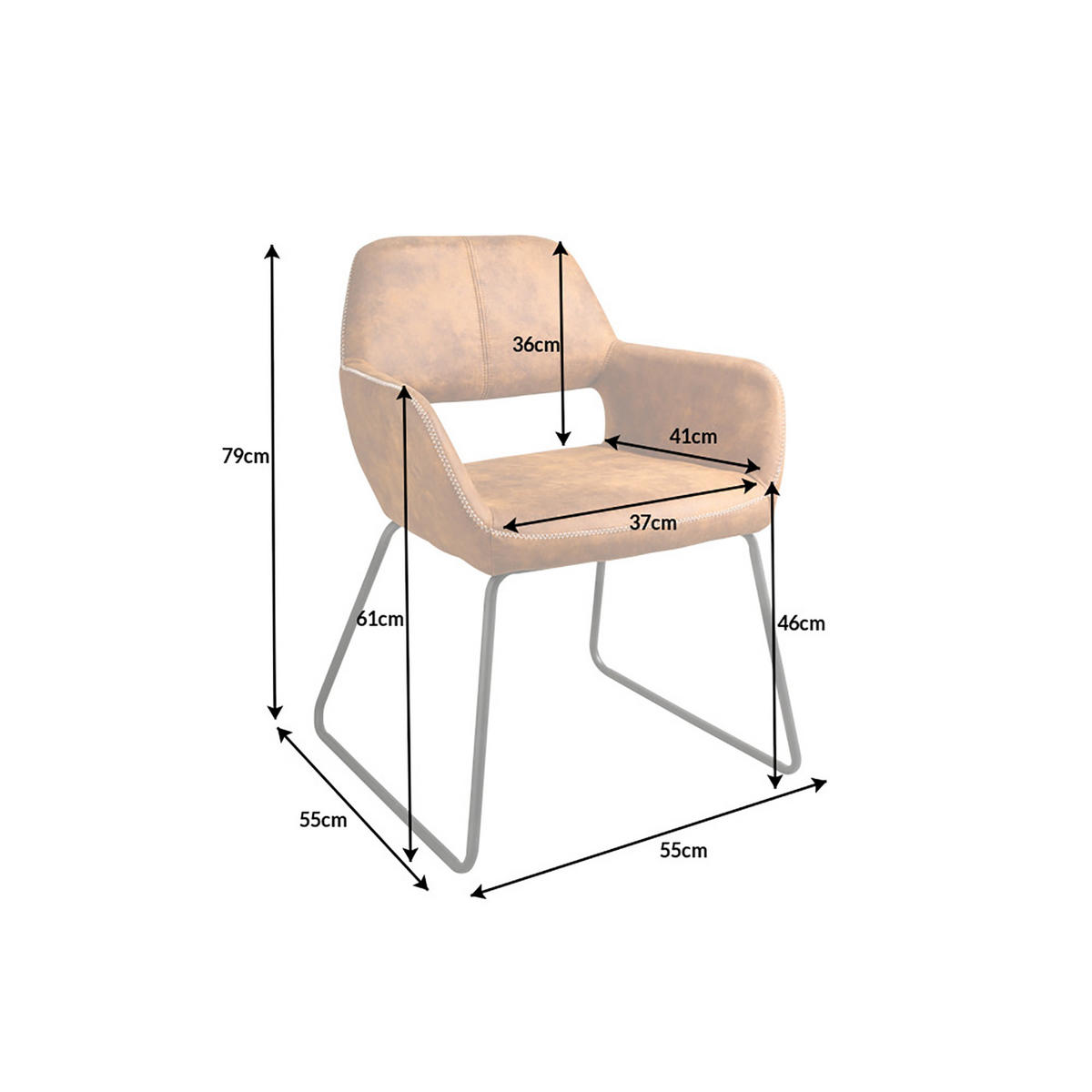 STUHL MUSTANG Microfaser Braun 80 cm - Schwarz/Braun, Textil/Metall (57/77/61cm) - riess-ambiente