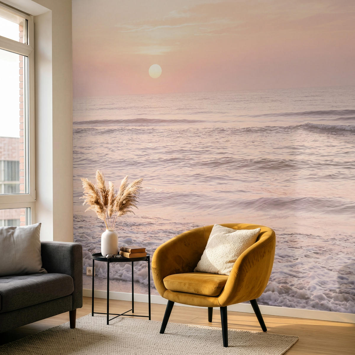 TAPETE - Sonne - Strand - Rosa - 240x240 cm - Hellrosa, Papier (240/240cm) - OnlyWow