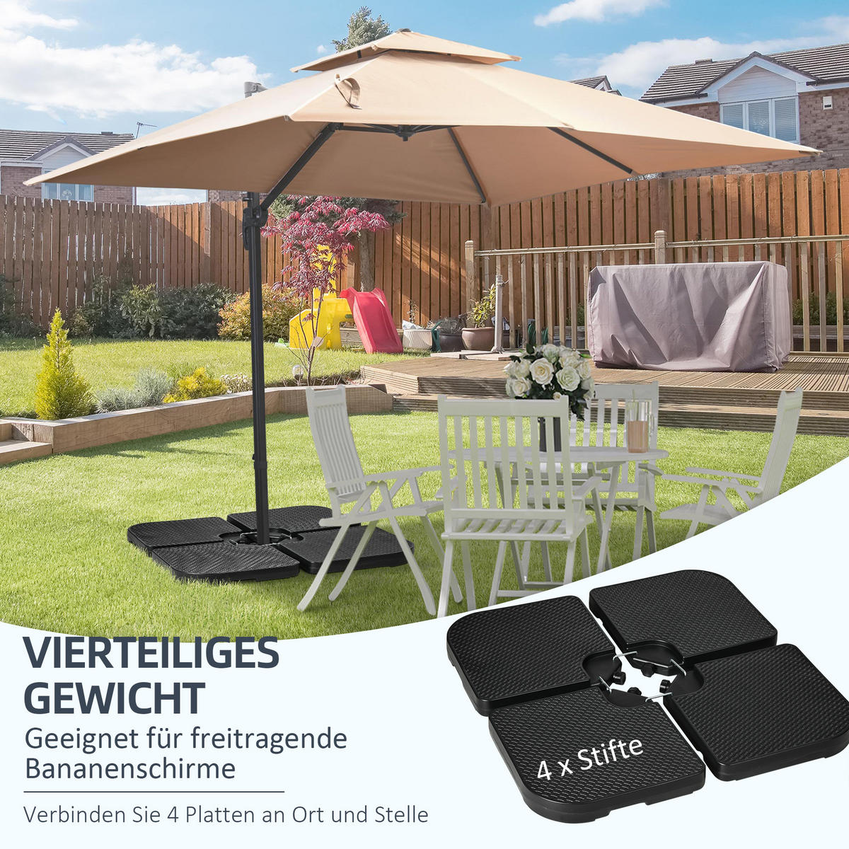 SCHIRMGEWICHT für Ampelschirm mit Griff, mit 80 kg Sand oder 60 kg Wasser befüllbar, HDPE, Schwarz - Schwarz, Kunststoff (100/100cm) - Outsunny