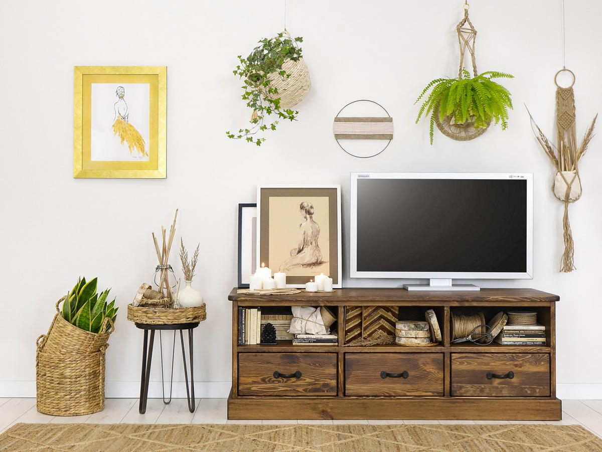 TV-SCHRANK aus Massivholz Rustyk 1 - Dunkelbraun/Schwarz, Holz (152/56/45cm) - Seart