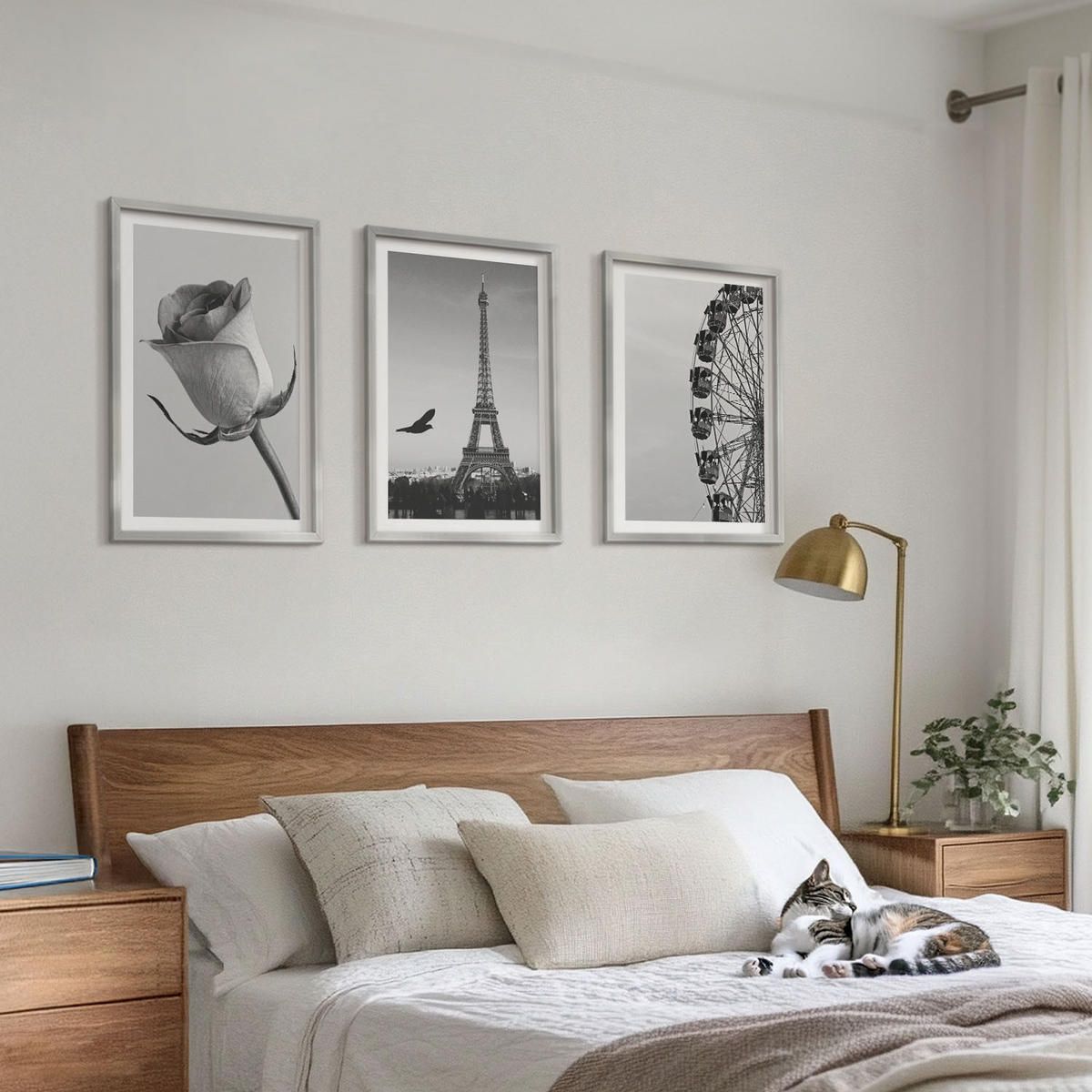 BILDER SET 3er Set - 40x60 cm Silberner Rahmen - Rose Eiffelturm Riesenrad - Silberfarben, Kunststoff (40/60cm) - TULUP