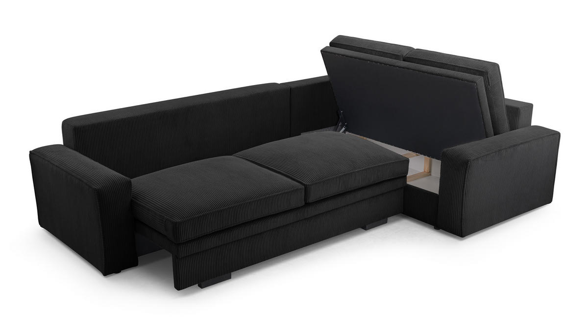 ECKSOFA L Form Treville Schwarz 296/196/94 cm – Rechts, mit Bettkasten und Schlaffunktion - Schwarz, Kunststoff/Textil (296/196cm) - AX Living