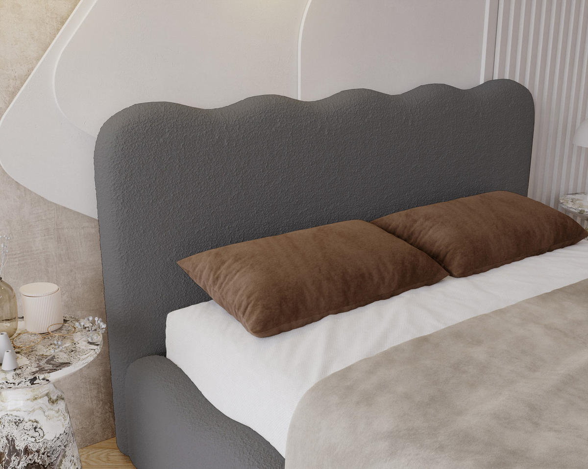 POLSTERBETT 180x200 Wave, Bettkasten, Boucle, Dunkelgrau - Dunkelgrau, Holz/Textil (180/200cm) - Emporius