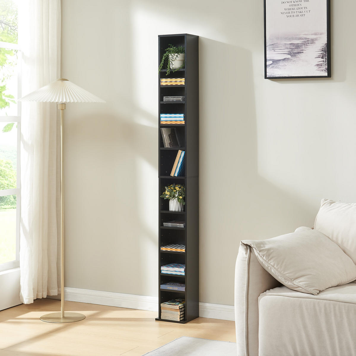 REGÁL NA CD Høyset - černá, kompozitní dřevo (20/175/20cm) - [en.casa]