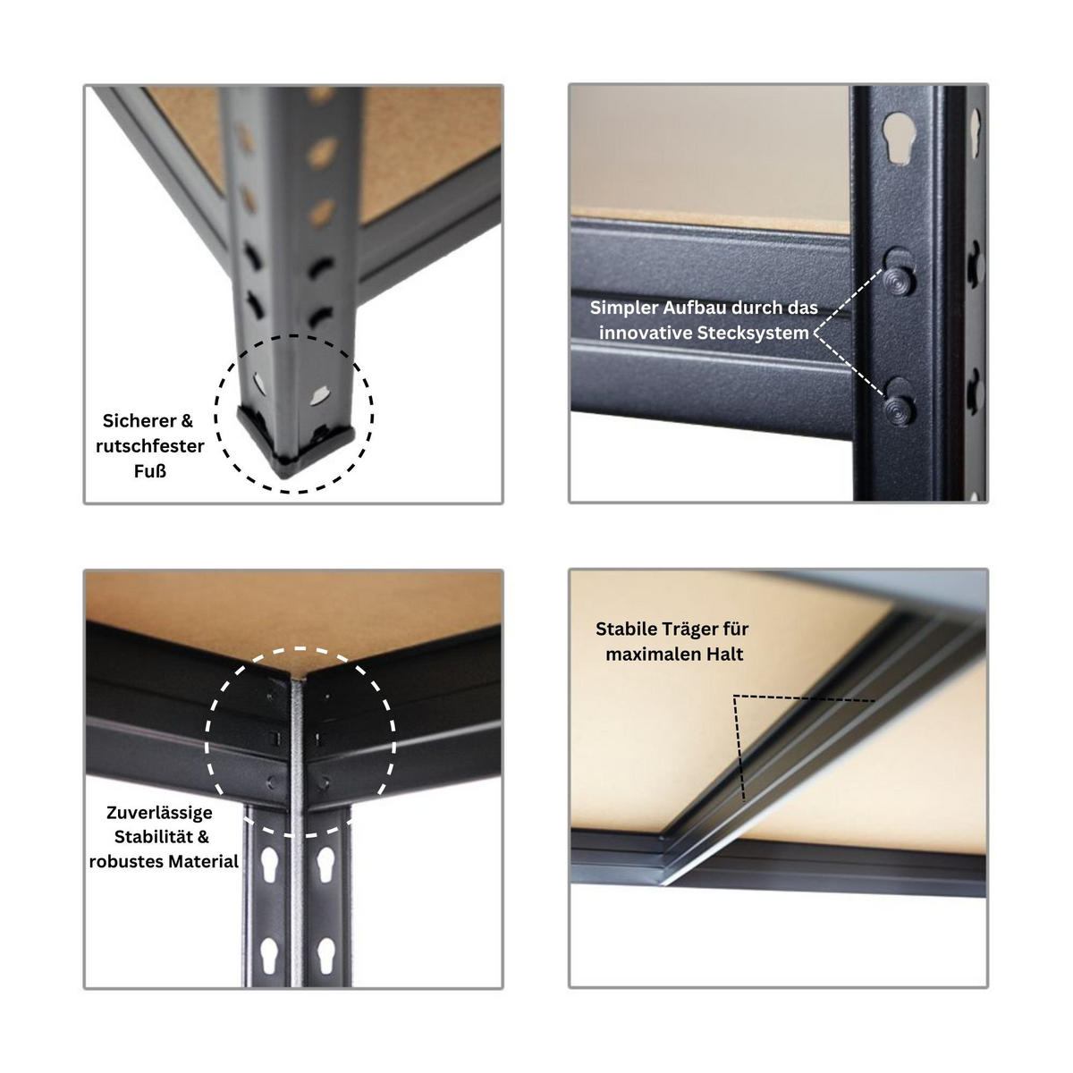 SCHWERLASTREGAL 5er-Set Rivet 180x150x60cm Fachlast 250kg Schwarz - Schwarz, Metall (750/180/60cm) - PROREGAL