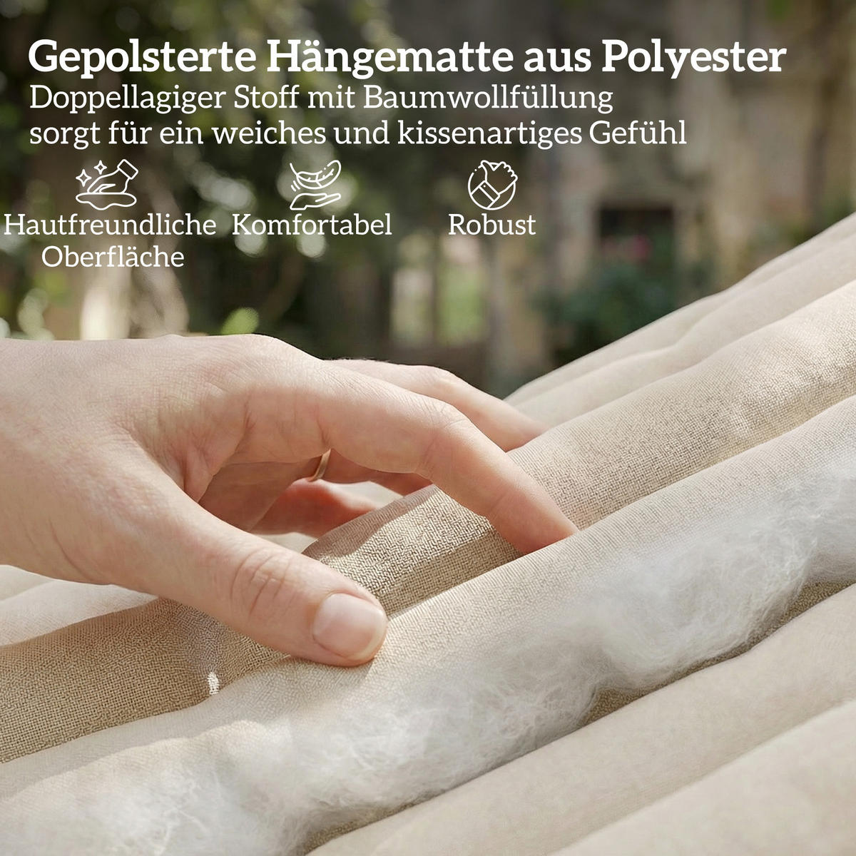 HÄNGEMATTE Buchenholz Polyester Cremeweiß - Creme, Holz (140/2.5/325cm) - Outsunny