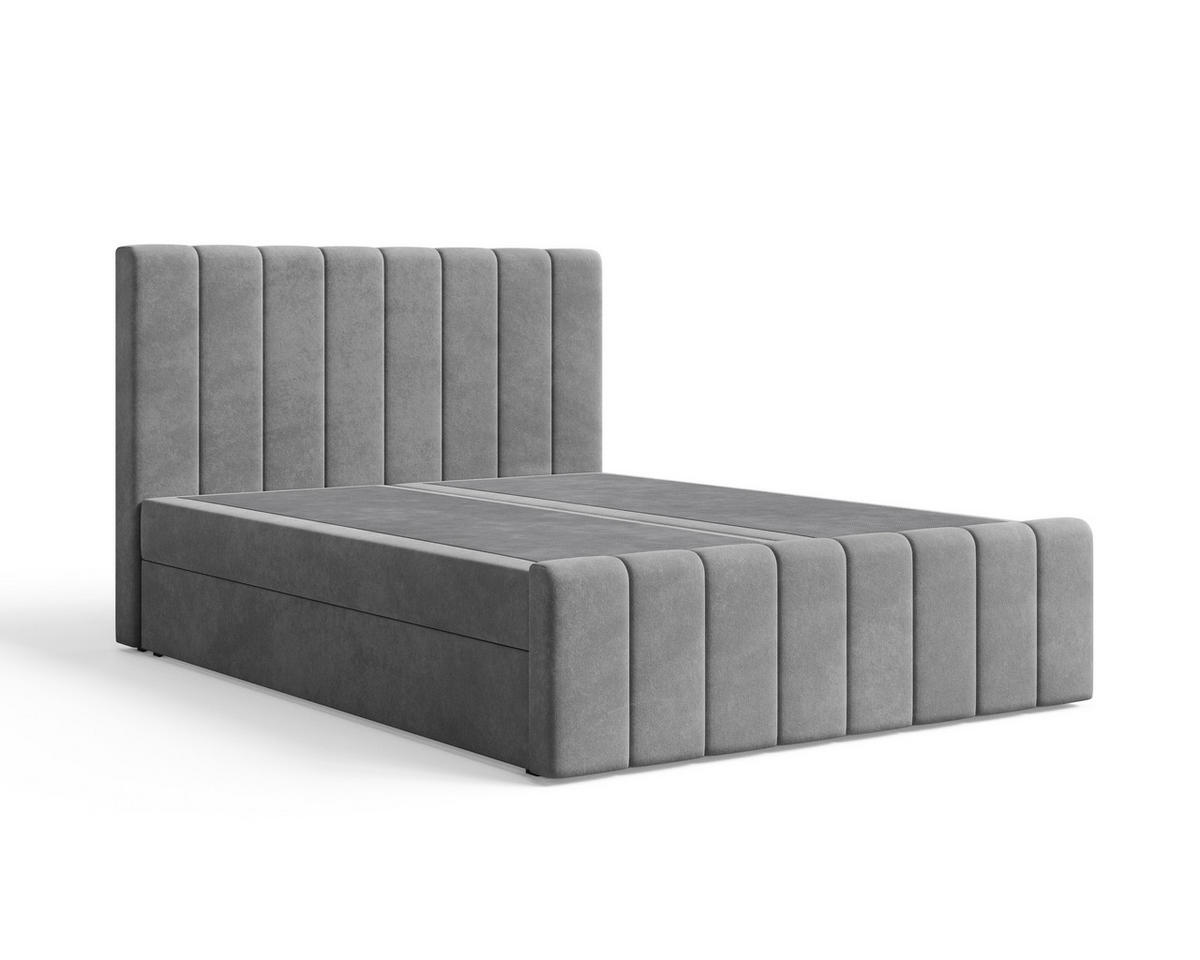 BOXBETT 01 BIS 140 x 200 cm - Manila - Modernes Polsterbett mit Bettkasten inkl. PU-Schaum-Topper und Federmechanismus - Dunkelgrau, Holz (140/200cm) - ROYAL24_MARKT