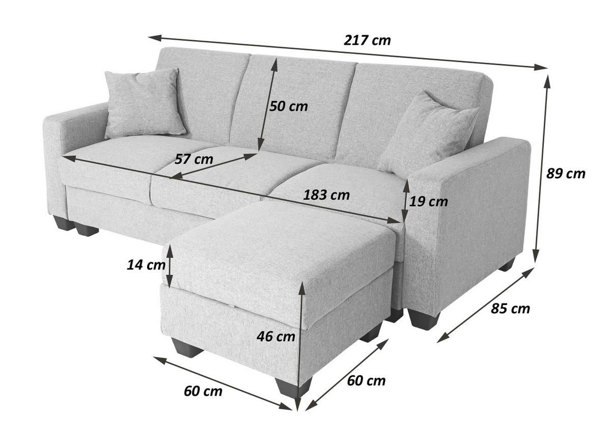 SOFA MIT OTTOMANE Schwarz - Schwarz, Textil (217/145cm) - MCW