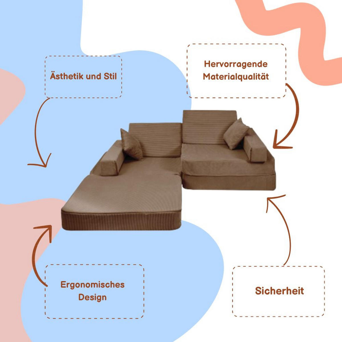 KINDERSOFA, Angelove, Cordsamt, Braun - Braun, Textil (160/24/80cm) - MeowBaby