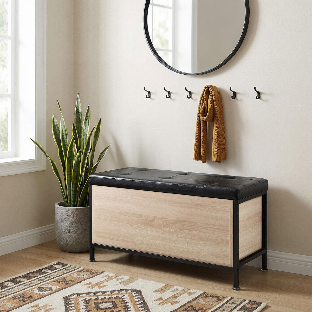 SITZTRUHE Calico, Kunstlederbezug, Industrial Holz hell, Eiche Sonoma - Naturfarben, Holzwerkstoff (41.5/50.5/81.5cm) - tectake