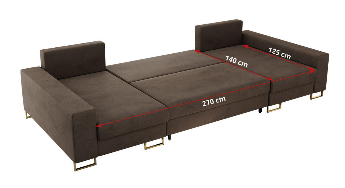 WOHNLANDSCHAFT DORIAN U Velvet Braun - Goldfarben/Braun, Textil/Metall (312/95/138cm) - MKS