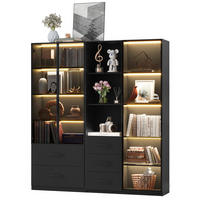 VITRINE 140cm Glas LED Bücherregal multifunktional modern - Schwarz, Holzwerkstoff (140/160/40cm) - FLIEKS