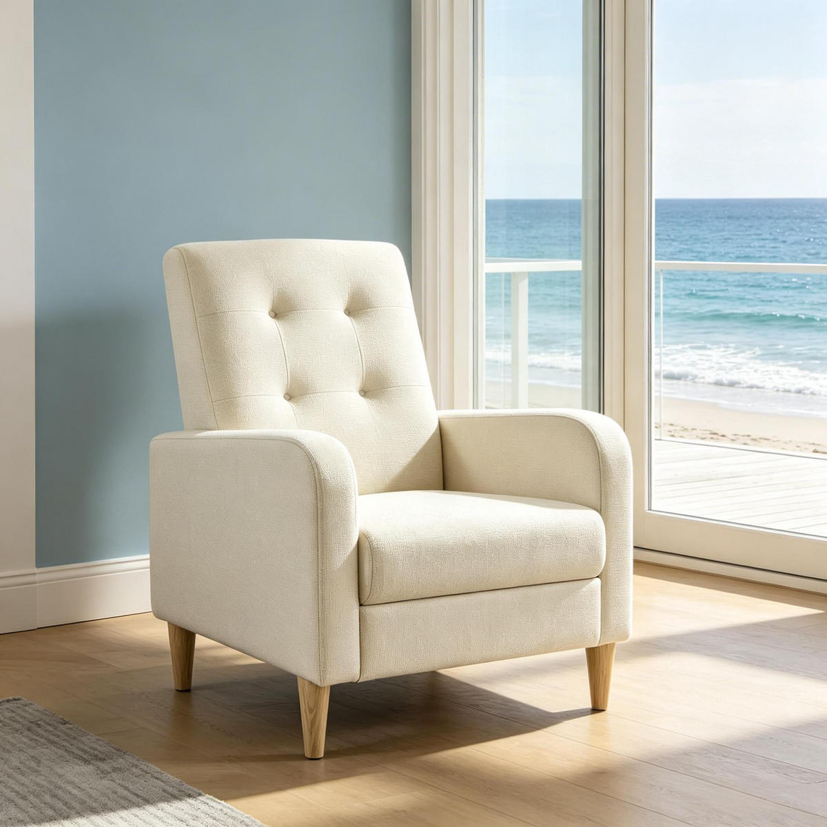 SESSEL hohe Rückenlehne mit Leinenbezug, DE-42157, Beige - Beige, Holzwerkstoff (61/90.5/54cm) - ComfortXL