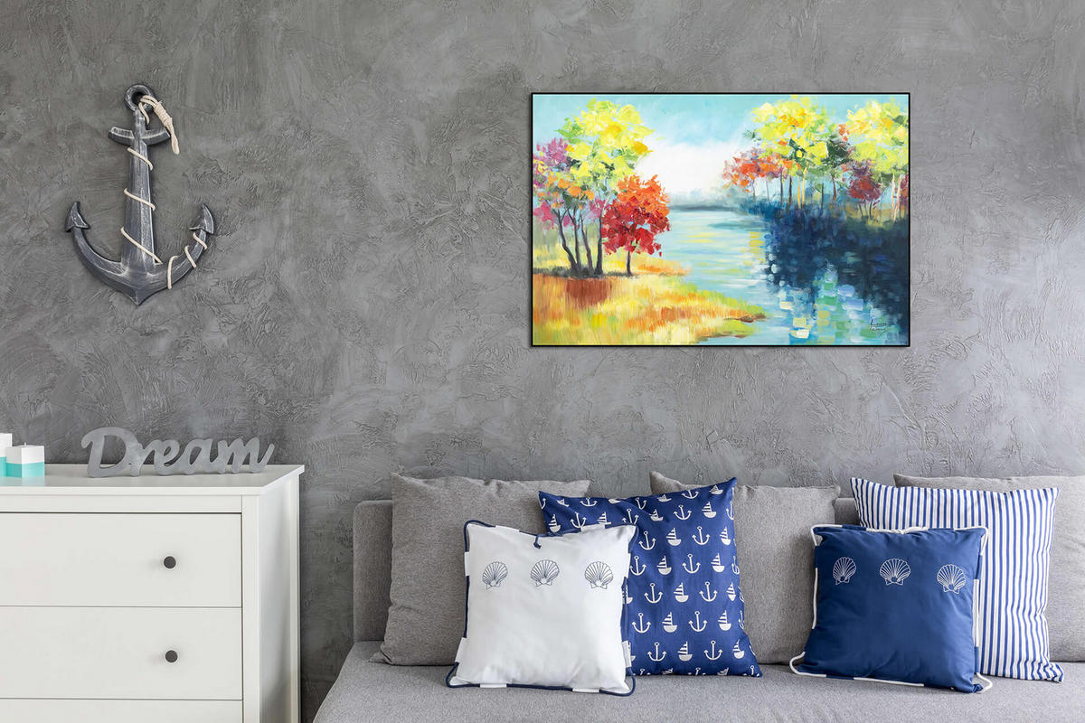 RUČNO SLIKANA AKRILNA SLIKA, 90/60 CM - višebojno, tekstil/drvo (90/60cm) - KUNSTLOFT