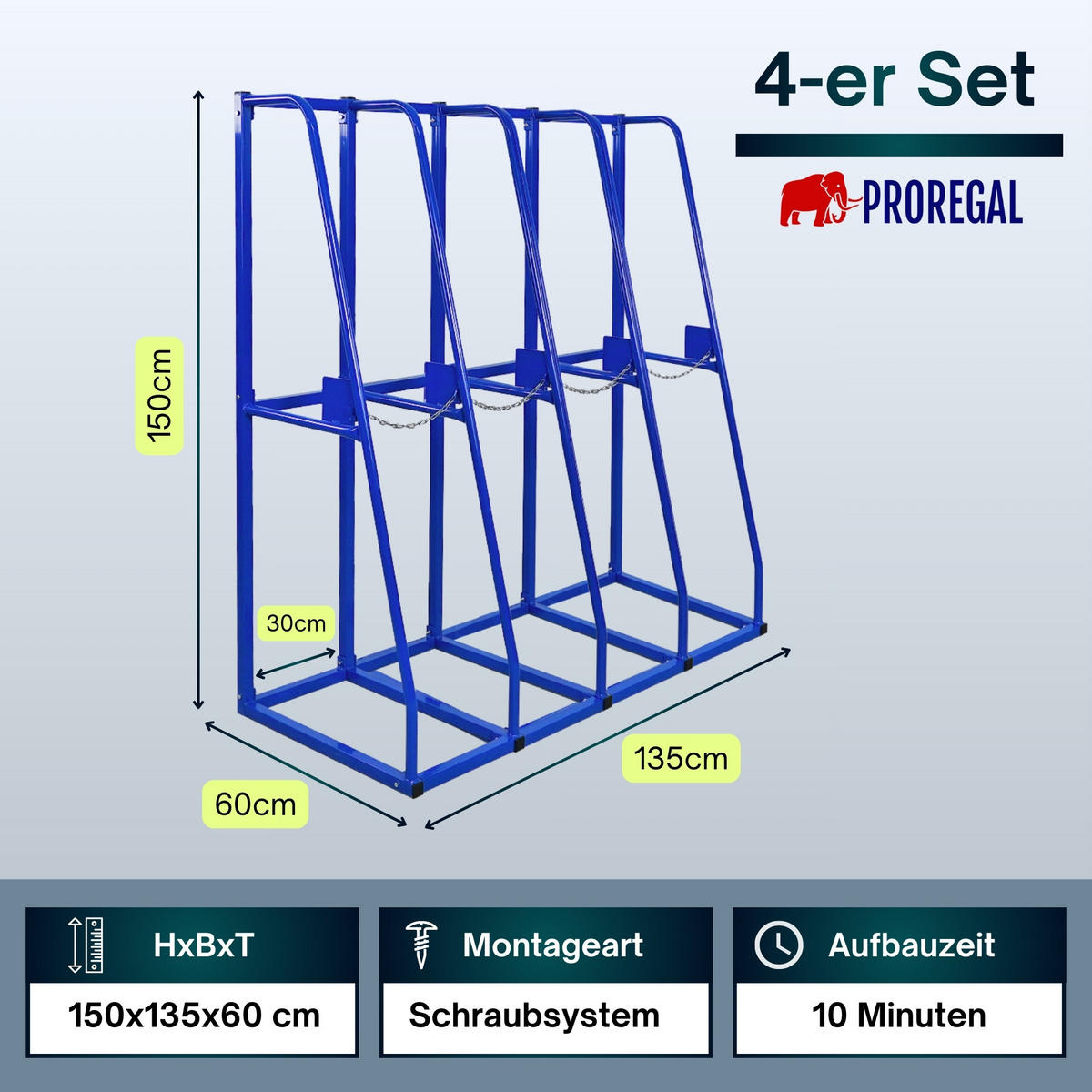 VERTIKALREGAL RHINO | Komplettregal | HxBxT 150x135x60cm | Blau - Blau, Metall (135/150/60cm) - PROREGAL
