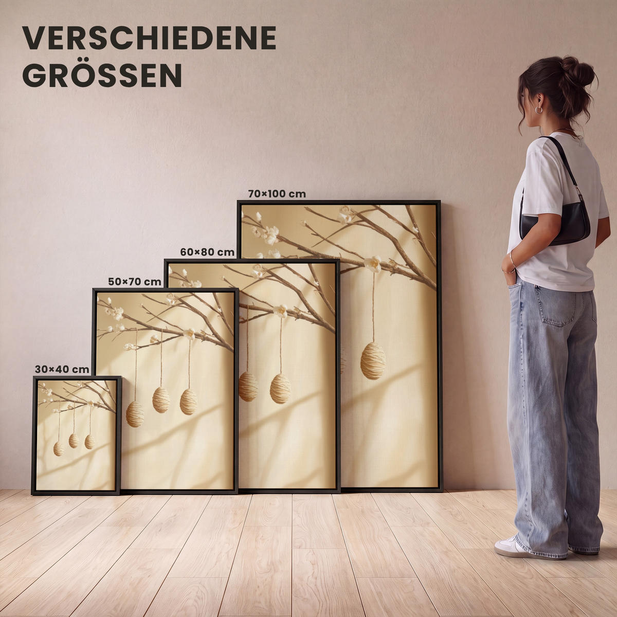 LEINWAND Bilder mit Rahmen - Beige - Osterkuchen - Eier - 60x80 - Beige, Textil (60/80cm) - MuchoWow
