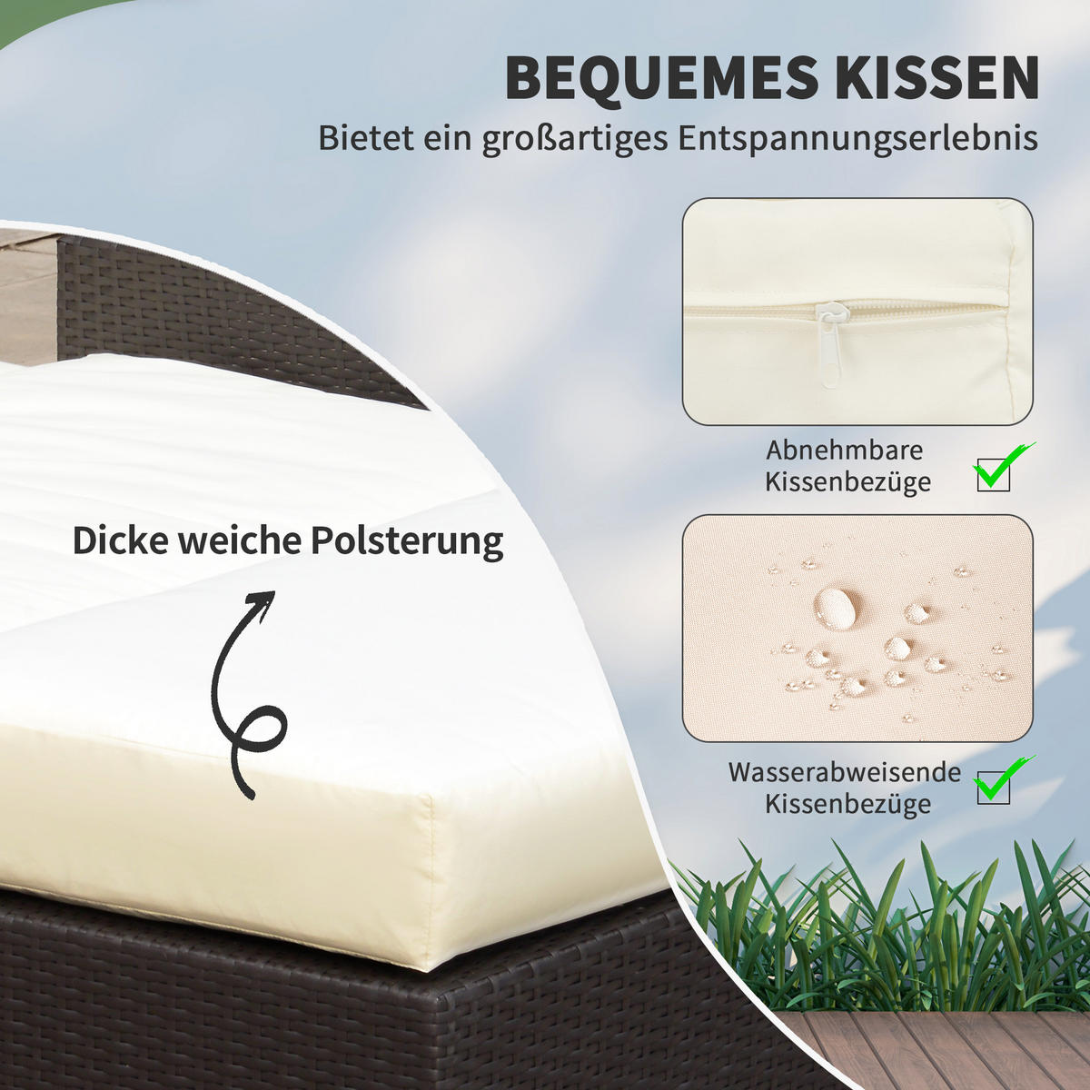 GARTENMÖBEL Set, PE, Braun+Creme - Creme/Braun, Kunststoff - Outsunny