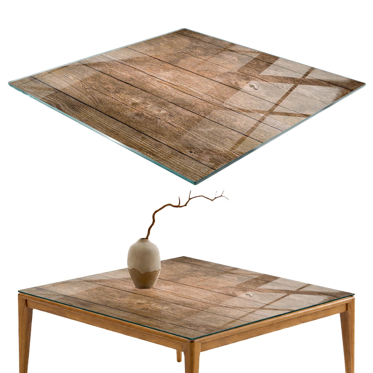 TISCHPLATTE 50x50 cm Der Aufbau von Holzbrettern - Dunkelbraun, Glas (0.4/50/50cm) - TULUP