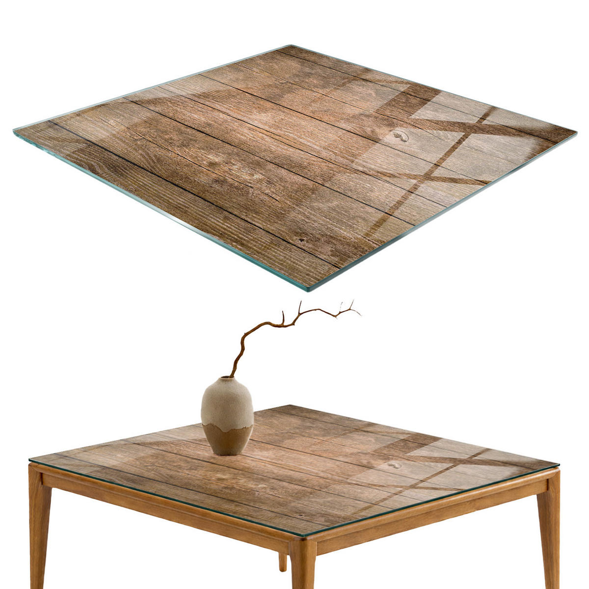 TISCHPLATTE 60x60 cm Der Aufbau von Holzbrettern - Dunkelbraun, Glas (0.4/60/60cm) - TULUP