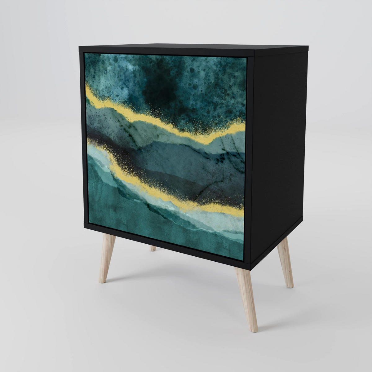 SIDEBOARD GOLDRUSH ODYSSEY, Schwarz, 57,5x42x67,5 cm, Schwarze Metall-Rahmenfüße - Multicolor/Schwarz, Holzwerkstoff/Metall (57.5/67.5/42cm) - SpaceRebels