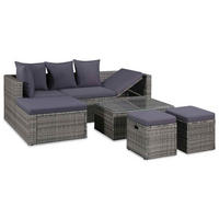 GARTEN-LOUNGE-SET 4-teilig Mit Auflagen Poly Rattan Grau - Dunkelgrau/Schwarz, Kunststoff/Textil - vidaXL