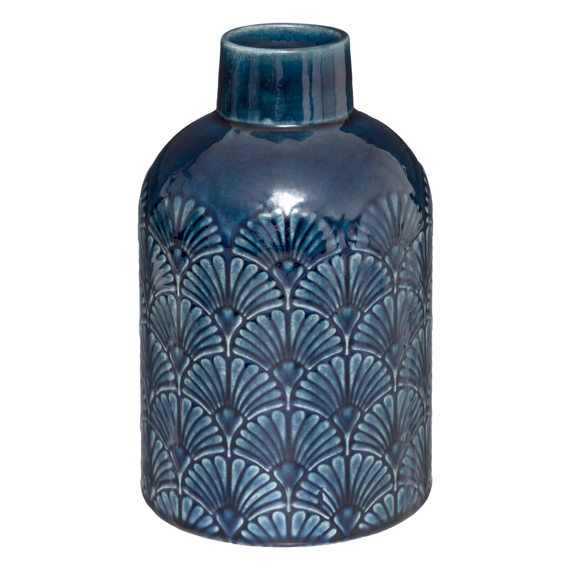 VINTAGE-VASE mit Verzierung 12,5/12,5/21 cm - Dunkelblau, Keramik (21cm) - Atmosphera Createur d´interieur