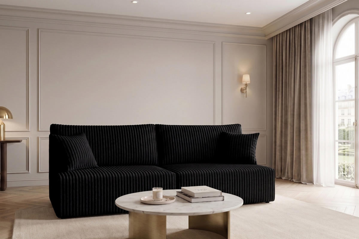 SOFA Mit Schlaffunktion Und Bettkasten, Cordstoff Tilia, Schwarz, BEST MINI - Schwarz, Holz (200/83/98cm) - Kaiser Möbel