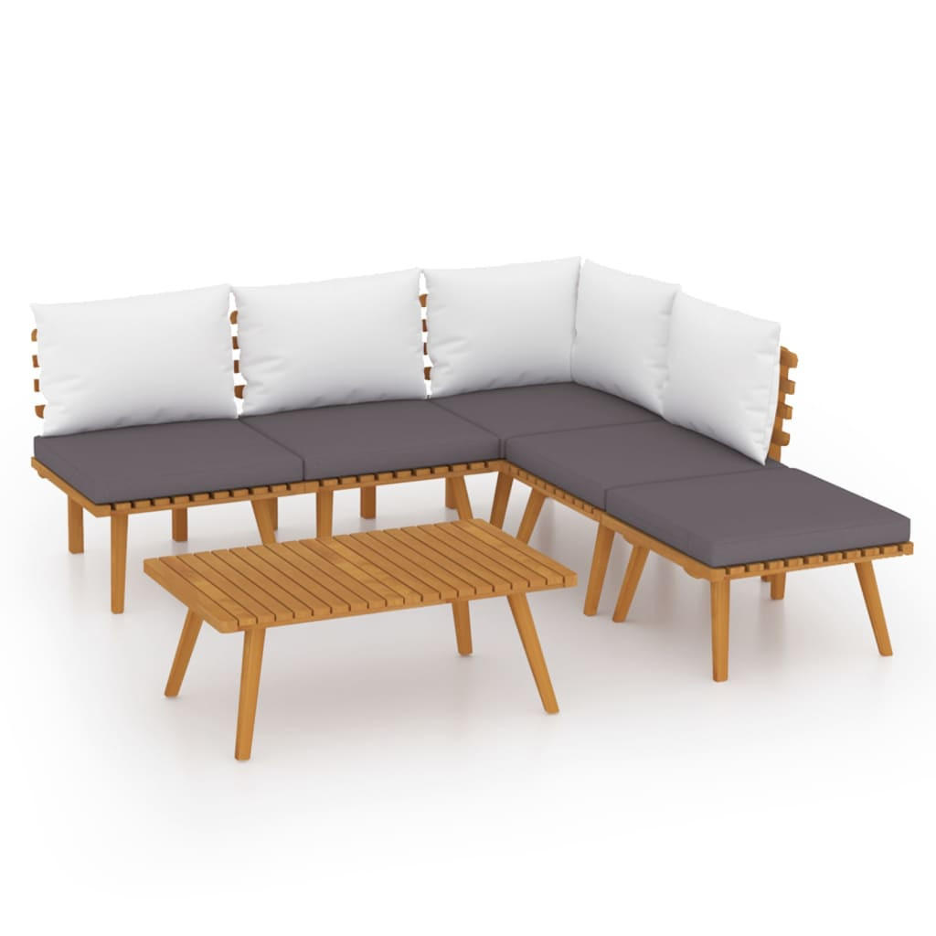 GARTEN-LOUNGE-SET 6-teilig Mit Kissen Massivholz Akazie - Dunkelgrau/Braun, Holz/Textil - vidaXL