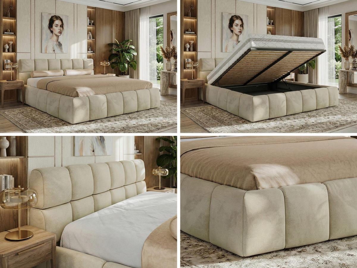 POLSTERBETT NIRA CLASSIC 160/200 - Beige Velvet - ohne Matratze - Beige, Textil (160/200cm) - MKS