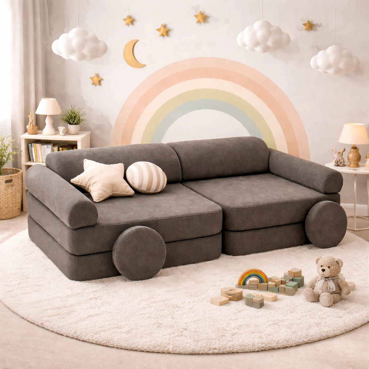 MODULARES Kindersofa aus Schaumstoff – weiches 4-in-1 Spielsofa für Kinderzimmer - Braun, Textil (160/50/76cm) - Bees & Blooms