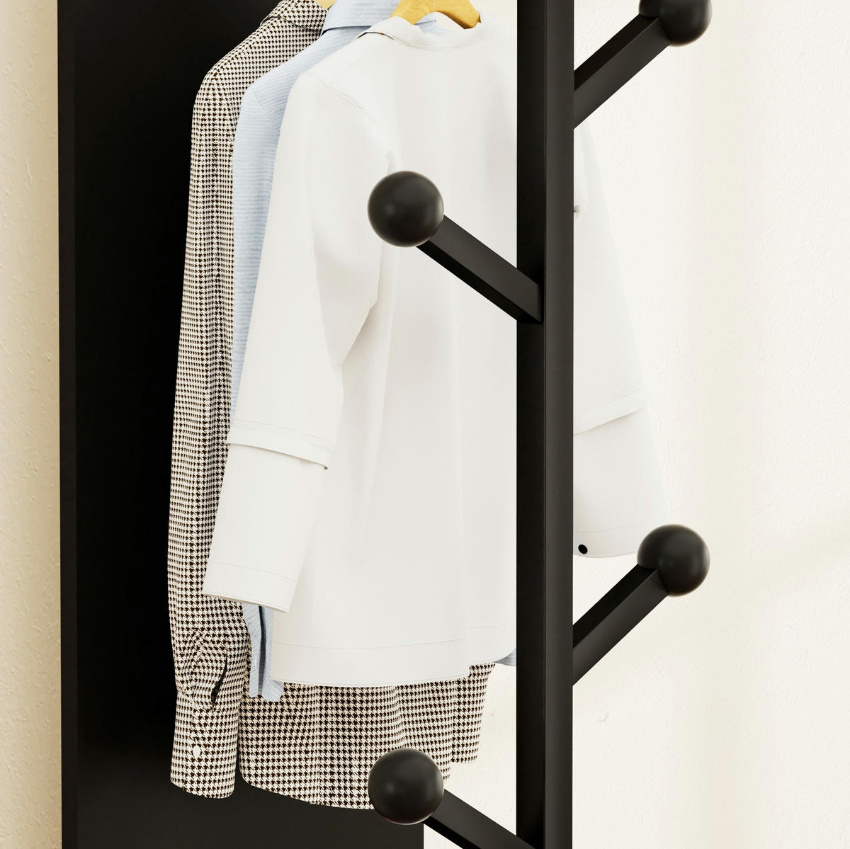 SPIEGELGARDEROBE 135/30 cm drehbar aus Stahl und Spanplatte mit Kleiderhaken, Schwarz - Schwarz, Holzwerkstoff (40/174/40cm) - Redom