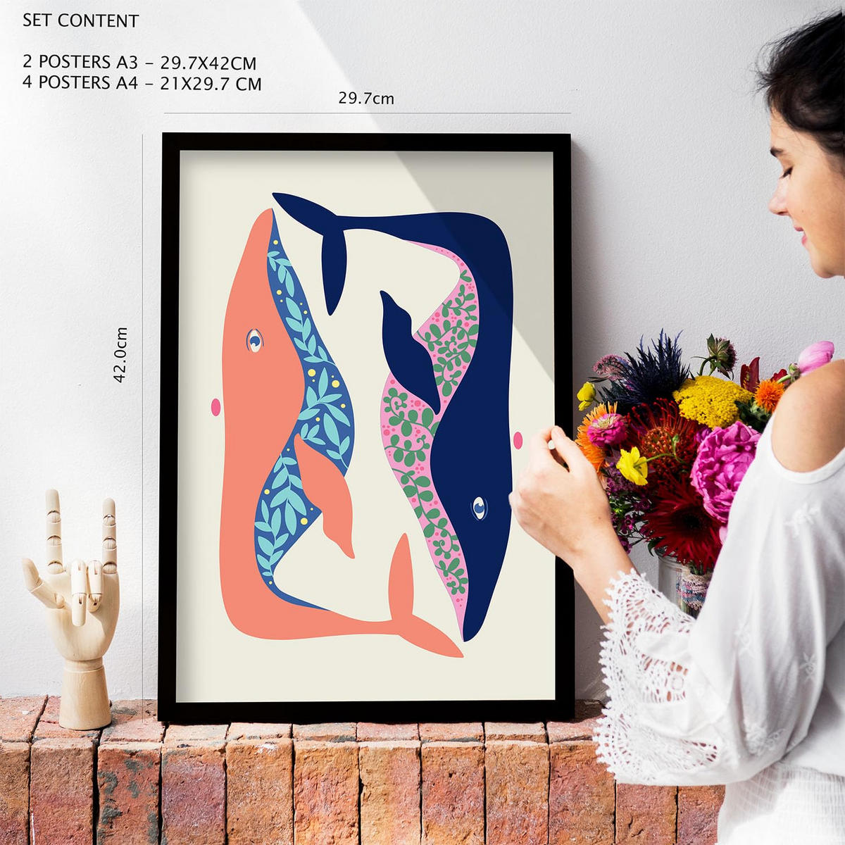 POSTER Set Mit 6 Kreaturen Frames 2 In Tiere Abstracts Ästhetische Dekorative Gemälde Für Ihr Wohnzimmer, Schlafzimmer, Zuhause A3 & A4 Weißer Rahmen - Weiß, Papier (29/3cm) - Nacnic