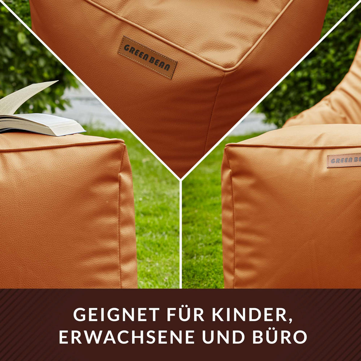 SITZSACK-HOCKER 40x40cm - KUNSTLEDER - Cognac, Textil (40/40/40cm) - Green Bean