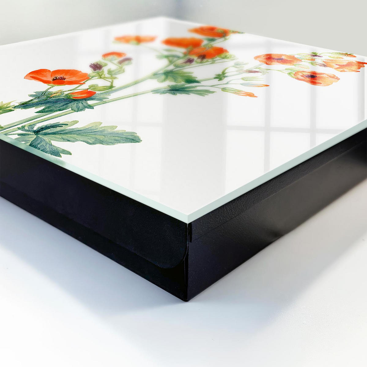 SCHLÜSSELBOX Schwarz 30x30 cm- Türöffnung nach rechts - Orangefarbene Mohnblumen - Weiß, Metall (30/30/5cm) - TULUP