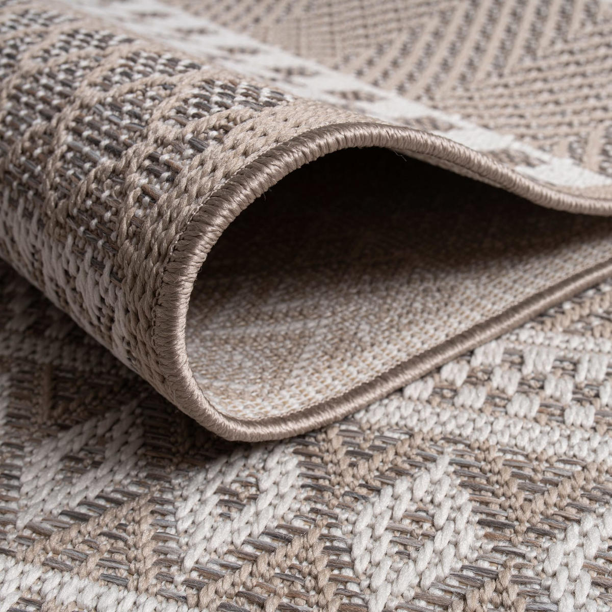 TEPPICH Kurzflor Streifen Boho Wohnzimmer schmutzabweisend Beige Rund 120D - Beige, Textil (120/120cm) - KADIMA DESIGN