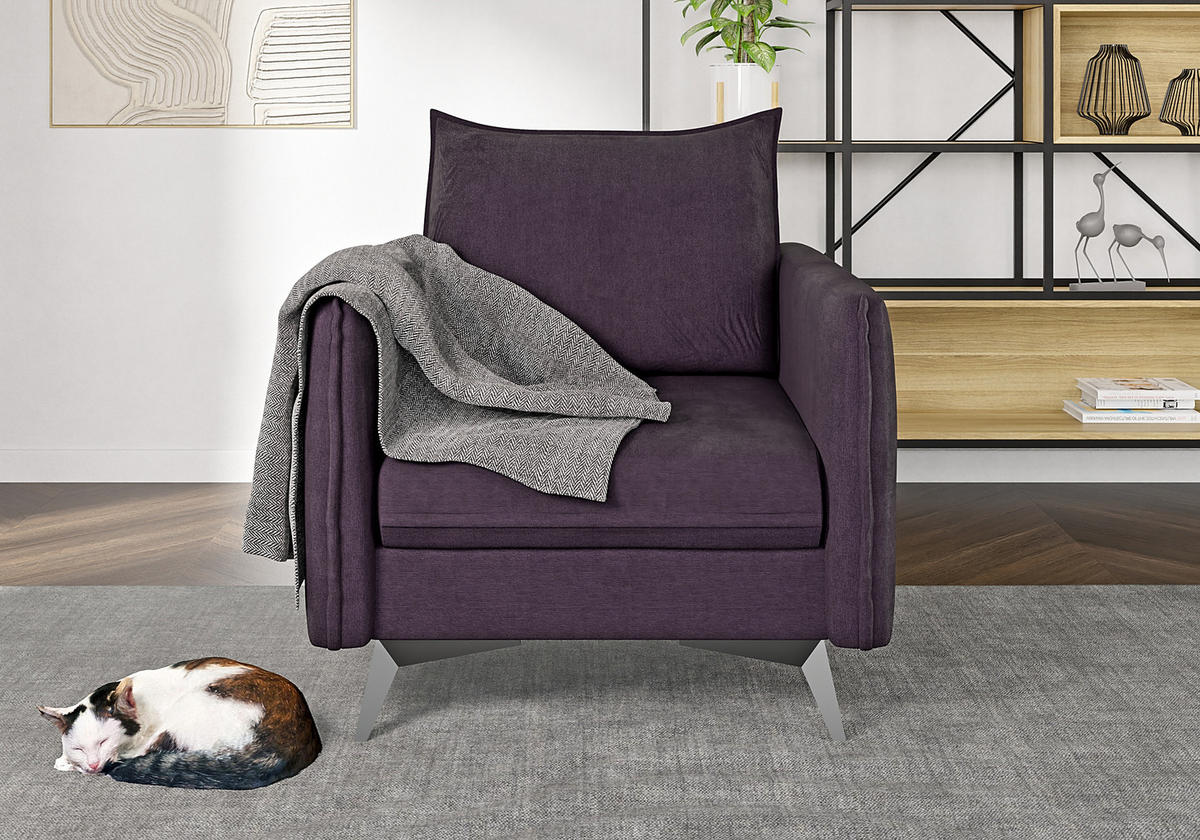 SITZGARNITUR 3+2+1 Pulse Lila Luxusmikrofaser - Lila/Schwarz, Holz/Textil (199/86/91cm) - S-Style Möbel