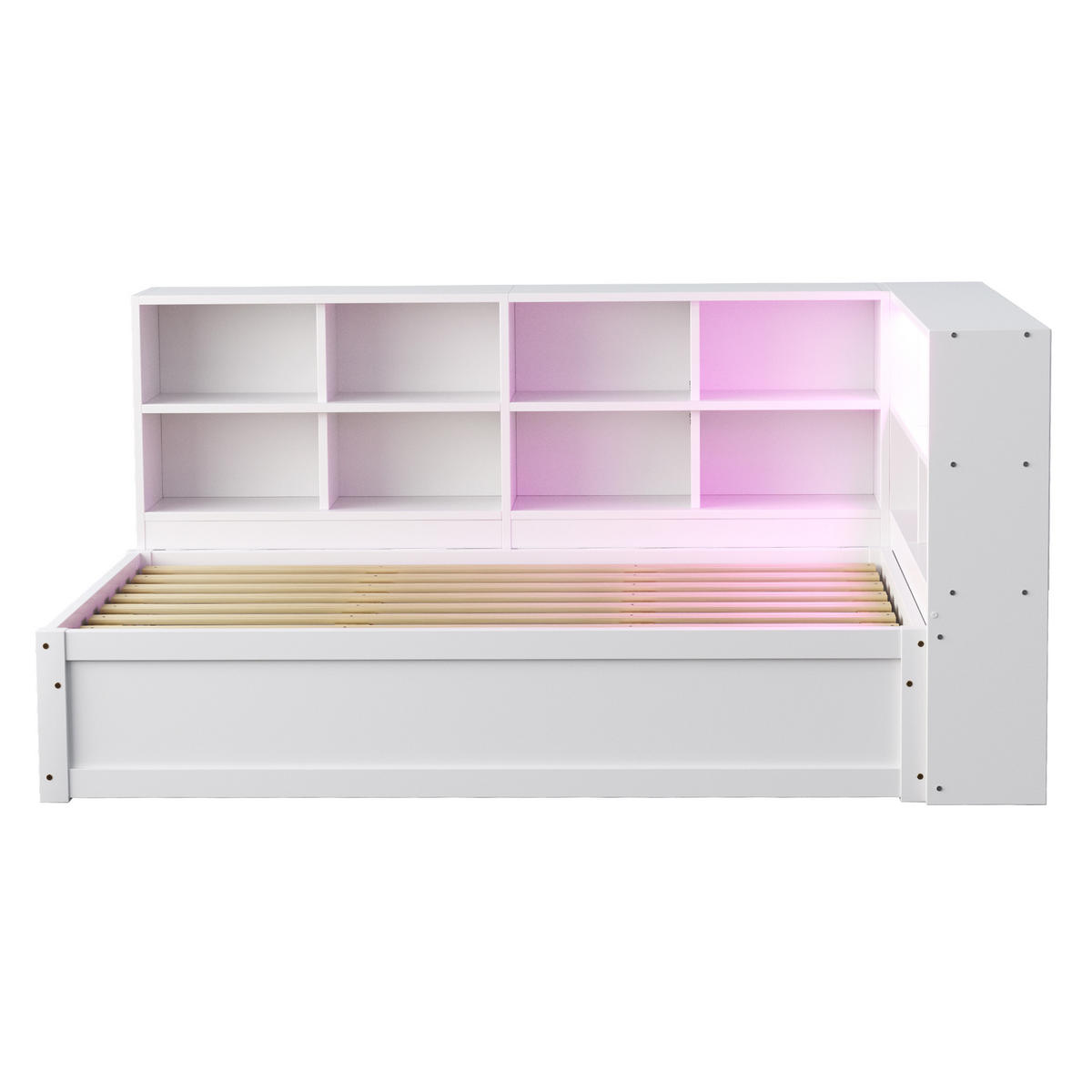 STAURAUMBETT 90/200 cm DE-01383, in Weiß, mit LED, Steckdose und Hydraulik - Weiß, Holz (90/190cm) - ComfortXL