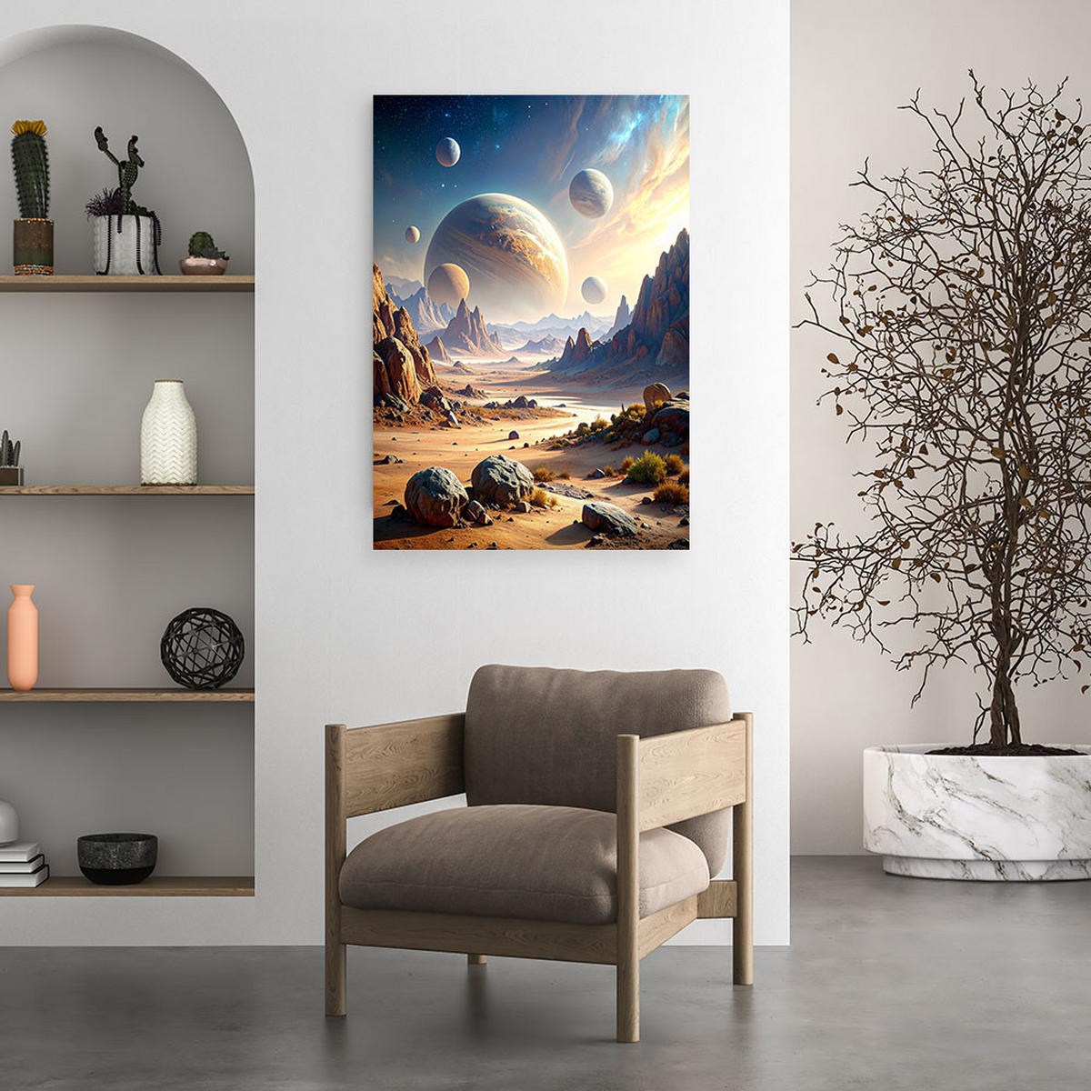 BILDER, Planeten Weltraum Berge Natur - Blau, Textil (60/90cm) - Feeby