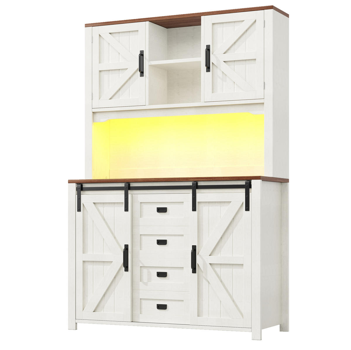 BUFFET 115/174,7/40 cm Weiß aus MDF und Metall mit LED-Beleuchtung - Weiß, Holzwerkstoff (40/174.7/115cm) - OKMYHOME