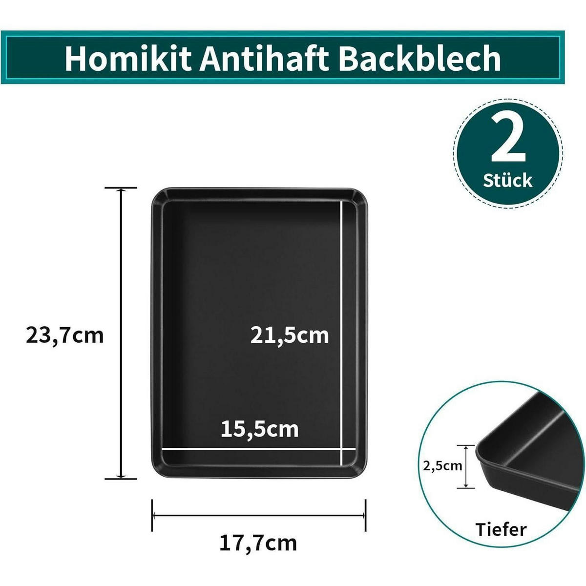BACKBLECH 2er Set Karbonstahl 23,7 cm - Schwarz, Metall (17.7/2.5/23.7cm)