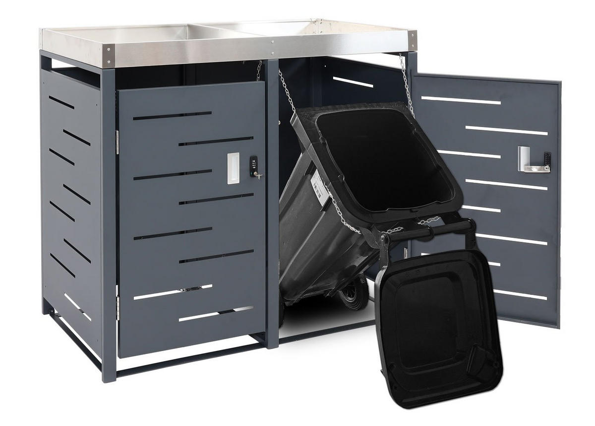 MÜLLTONNENBOX 2er 110x115x62cm 80-240 Liter - Anthrazit, Metall (115/110/62cm) - PROREGAL