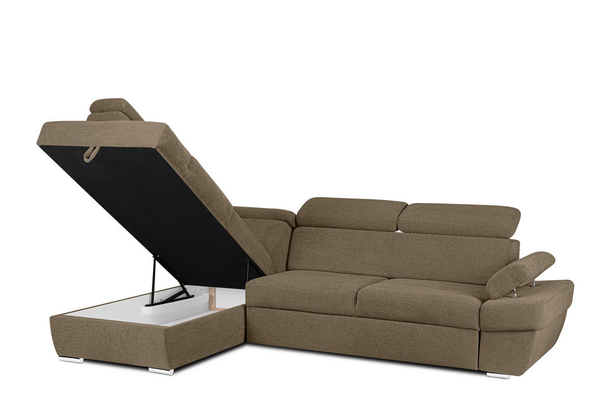 SCHLAFECKSOFA RATLO links 4/5-Sitzer mit Bettkasten, hellbraun - Hellbraun/Silberfarben, Textil (270/190cm) - KONSIMO®