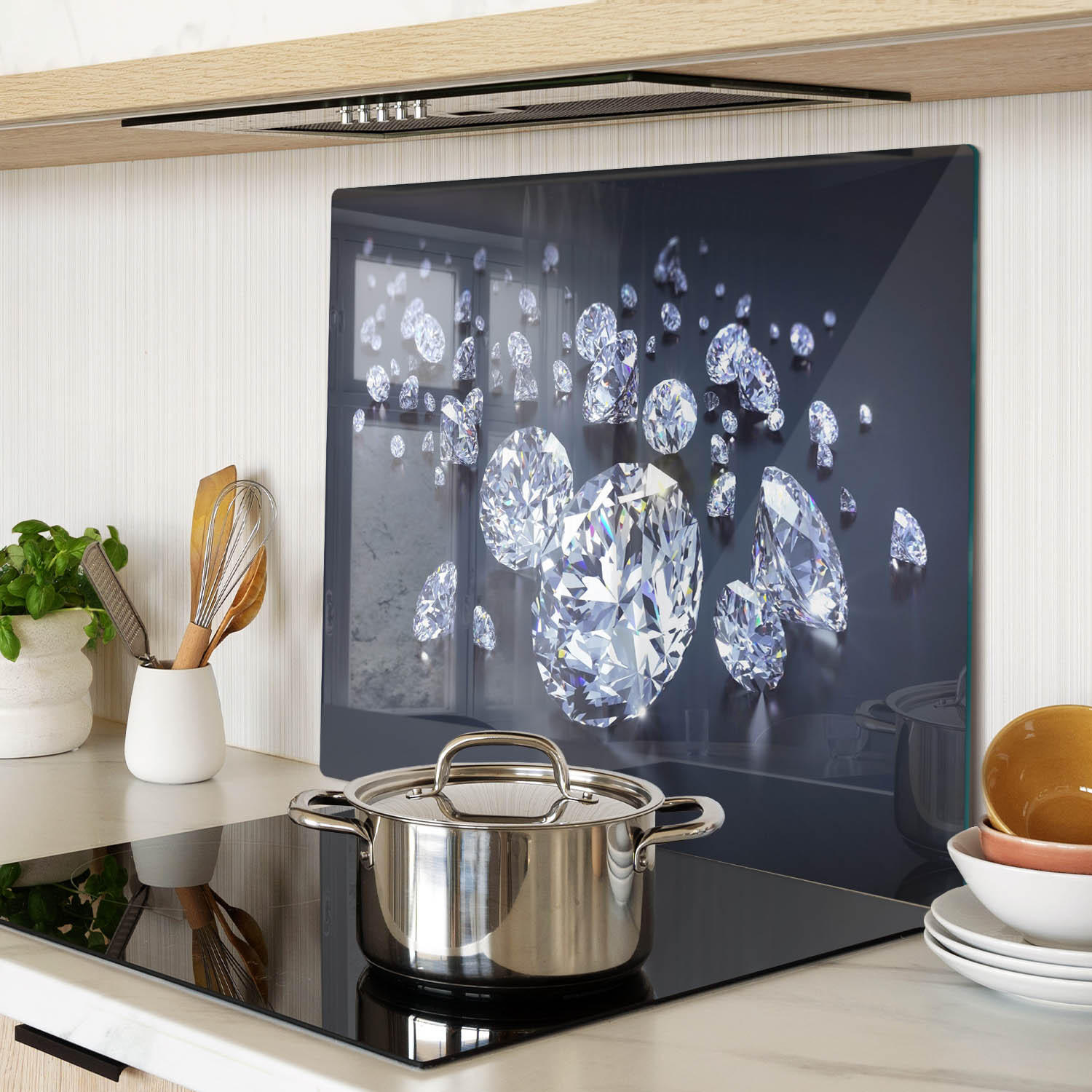 GLASPLATTE 60x52 cm Diamanten - Silberfarben, Glas (60/0.4/52cm) - TULUP