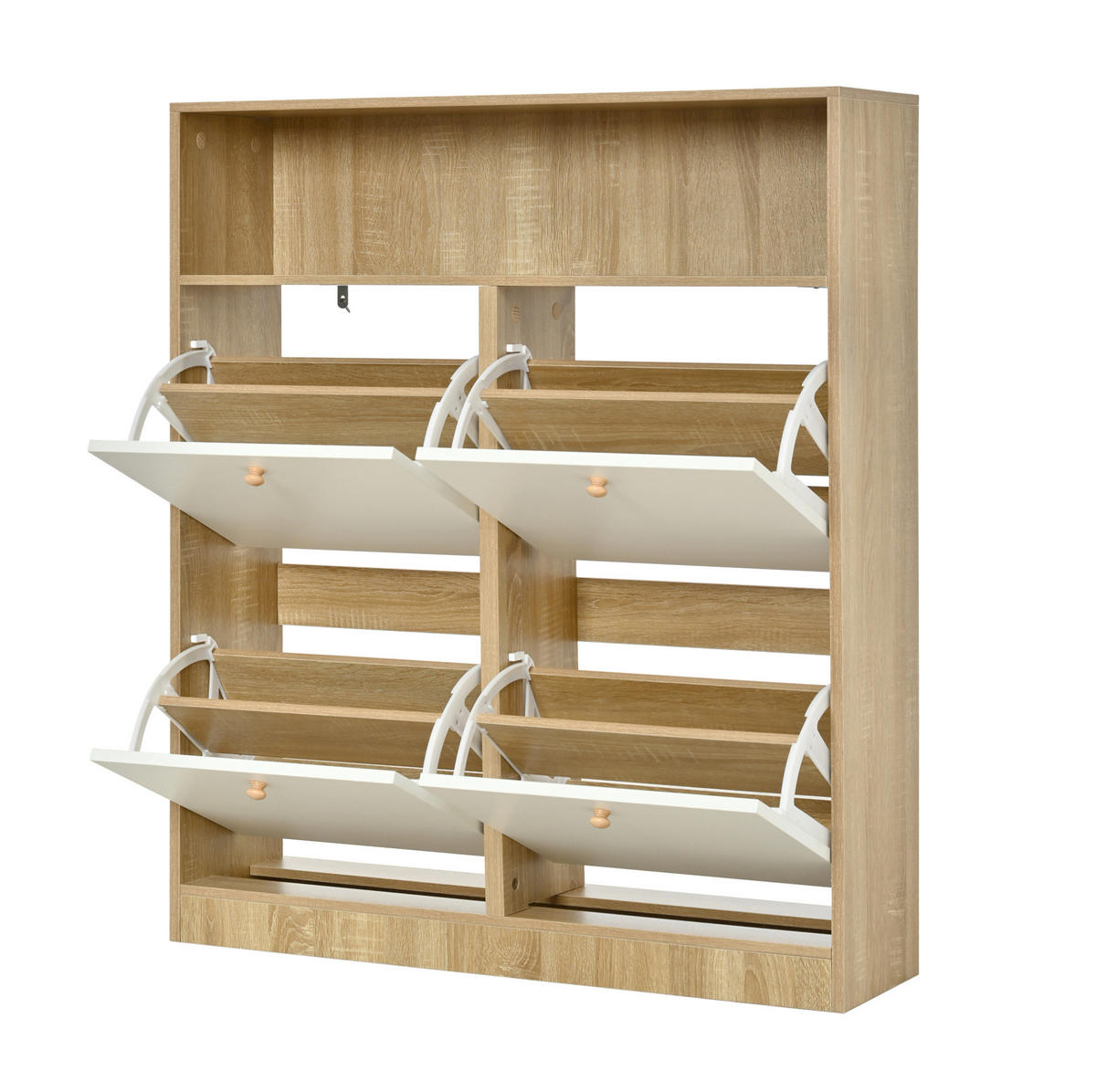 SCHUHSCHRANK 90/24/104,5 cm weiß/natur aus Spanplatte mit 4 Klappen - Naturfarben, Holzwerkstoff (90/104.5/24cm) - OKWISH
